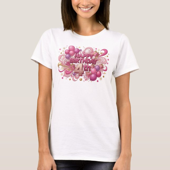 Lekrosa GLAD FÖDELSEDAG 4-ÅRS Linne T Shirt (Framsida)