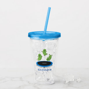 Leksa roliga grönt bönor på tecknad av spårvagn take away mugg