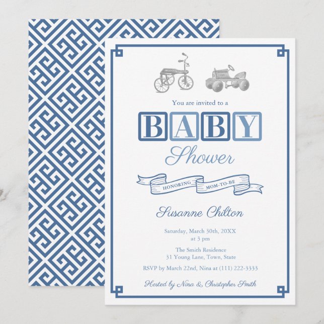 Leksak Baby & White Vintage Baby Shower Party Inbjudningar (Fram/baksida)