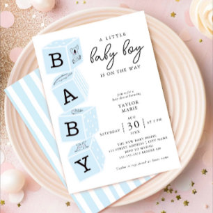 Leksak Blocks Blått inlägg från Boy Baby Shower Inbjudningar