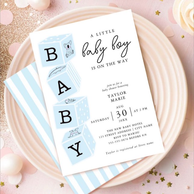 Leksak Blocks | Blått inlägg från Boy Baby Shower Inbjudningar (Skapare uppladdad)