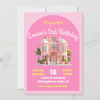 Leksak Dream Doll House Rosa Födelsedagsfest Inbjudningar