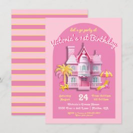 Leksak Dream Doll House Rosa Födelsedagsfest Inbjudningar