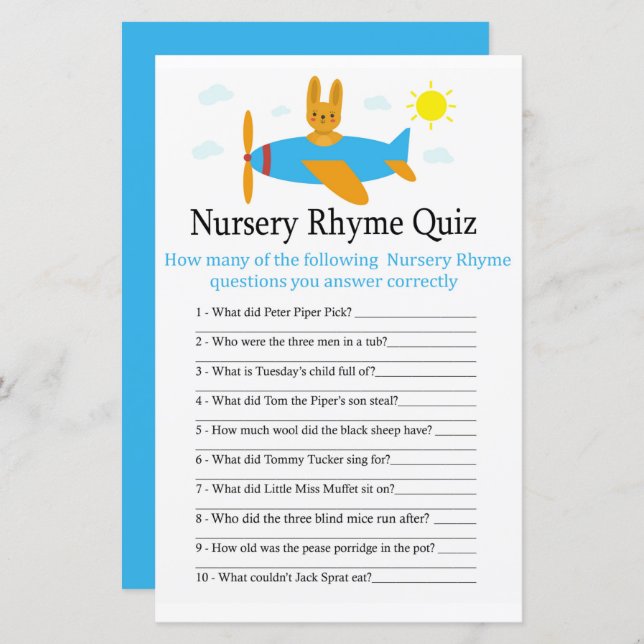Leksak-flygplan Nursery Rhyme Quiz babyduschspel f (Fram/baksida)