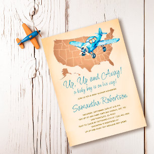 Leksak-flygplanet Vintage resor Karta Boy Shower f Inbjudningar