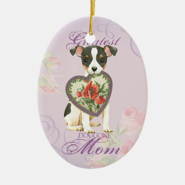 Leksak Fox Terrier Heart Mamma Julgransprydnad Keramik (Framsidan)