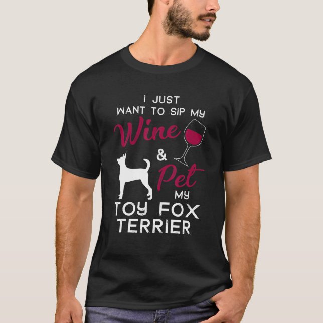 Leksak Fox Terrier Hund Älskare Ägare Vin Julafton T Shirt (Framsida)