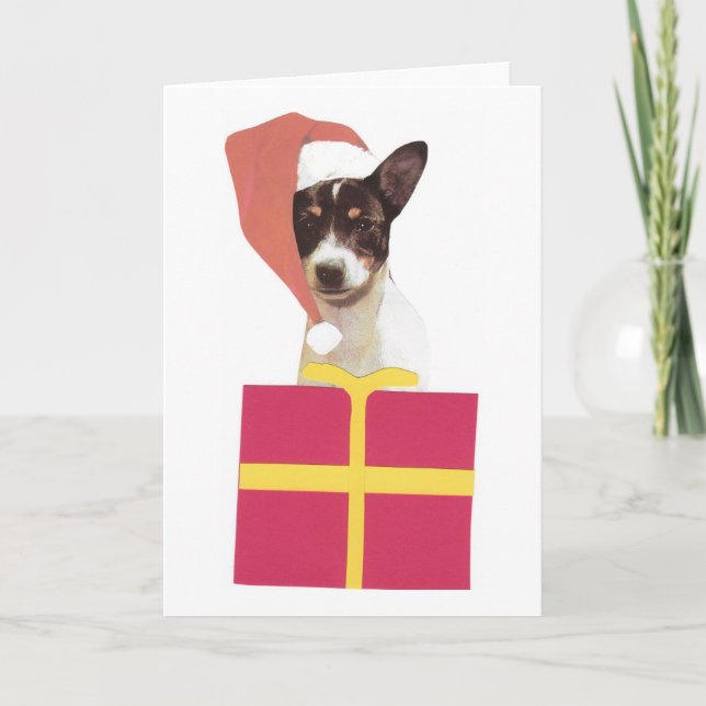 Leksak Fox Terrier Santa Hat Helgkort (Framsida)