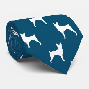 Leksak Fox Terrier Silhouettes Mönster Blue och Wh Slips