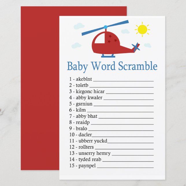 Leksak-helikopterhelikopter Baby-ord-scramble-spel (Fram/baksida)