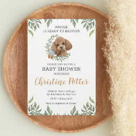 Leksak Pudel Apricot Brown Boho Greenery Baby Show Inbjudningar