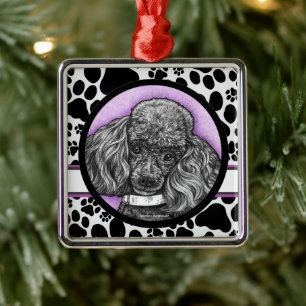 Leksak Pudel hund art av Glenda Harlan Julgransprydnad Metall