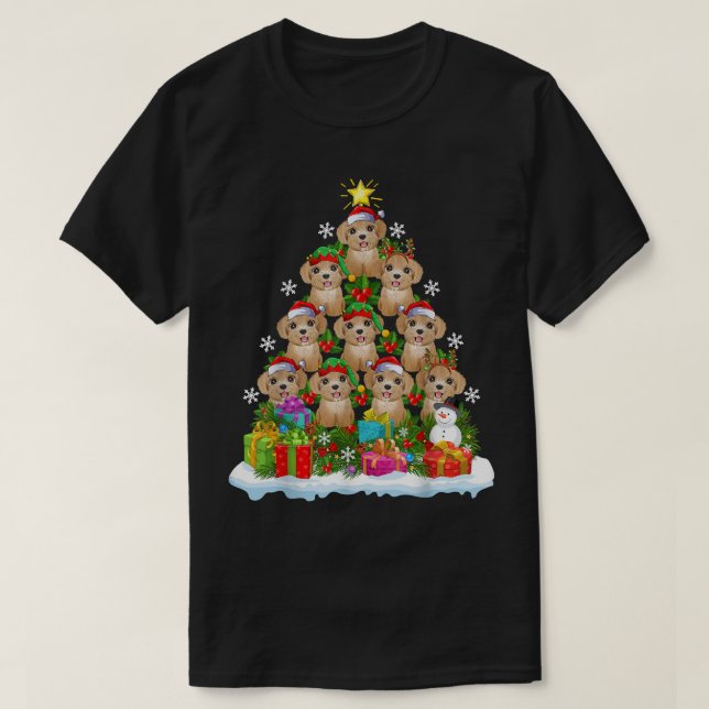 Leksak Pudel Hund Julafton Träd Belysning för Sant T Shirt (Design framsida)