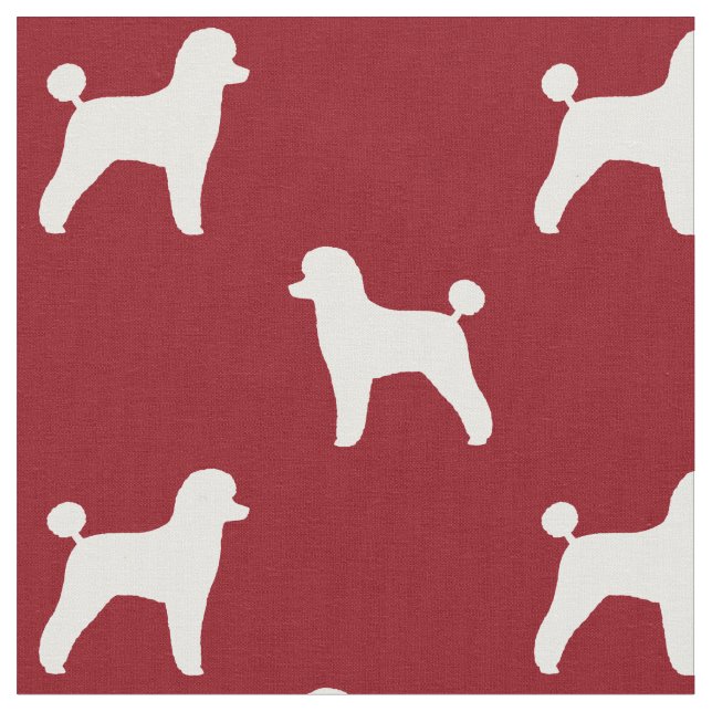 Leksak Pudel Hund Silhouettes Mönster Red och Whit Tyg (Närbild)