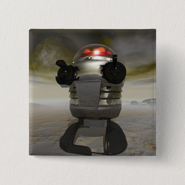 Leksak robot på en Alien-planetsknapp Knapp (Framsida)