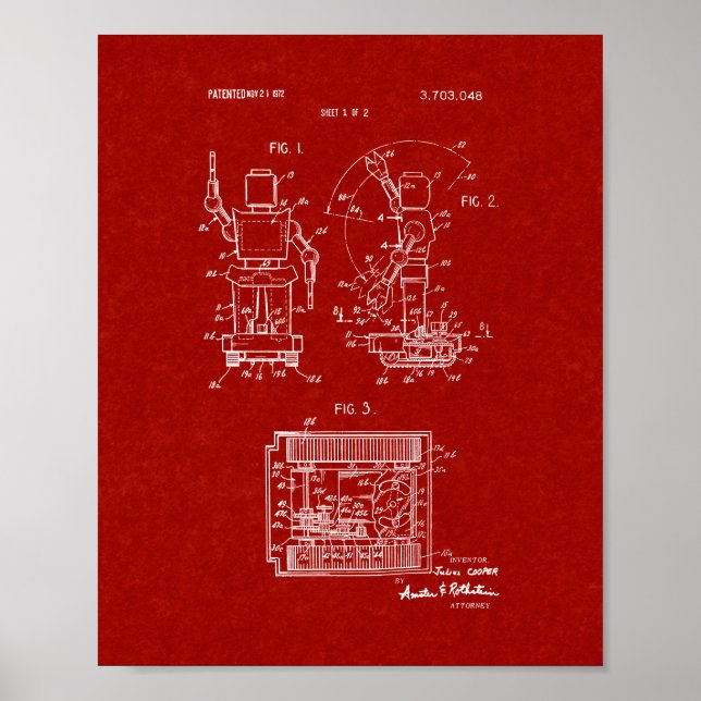 Leksak Robot Patent - Burgundy Red Poster (Framsidan)