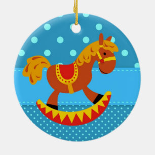 Leksak Rocking Horse Red och Guld Julgransprydnad Keramik