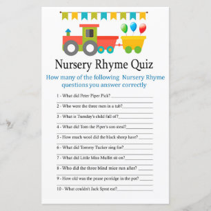Leksak tåg Nursery Rhyme Quiz babyduschspel för ba