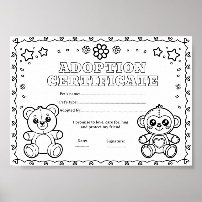 Leksaker adoptera ett husdjur färgläggning certifi poster (Framsidan)