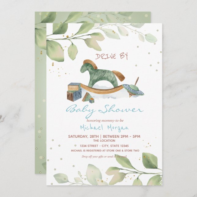 Leksaker Drive by Baby Shower Inbjudningar (Fram/baksida)