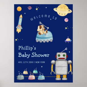 Leksaker Robot Yttre Rymden Baby Shower Välkommen Poster