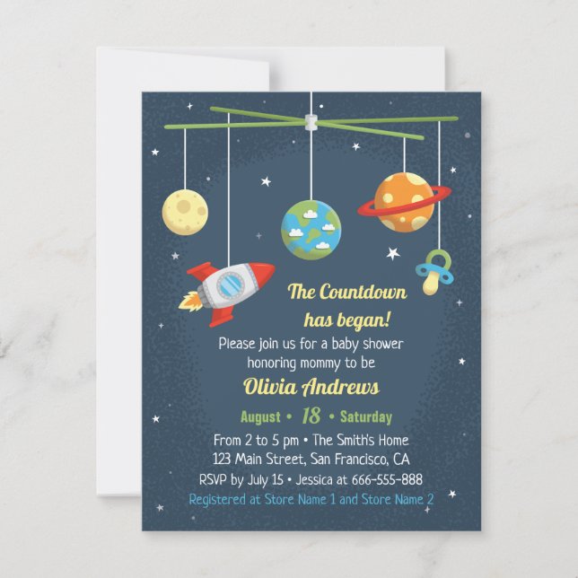 Leksaker till rymdkrybban - Baby Shower-inbjudan Inbjudningar (Framsida)
