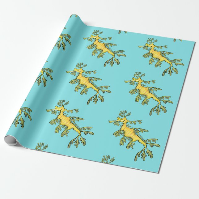 Leksaksliknande havsdragonillustration tecknad presentpapper (Utrullad)