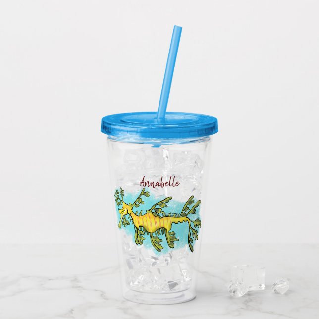 Leksaksliknande havsdragonillustration tecknad take away mugg (Baksida Ice)