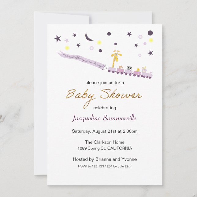 Leksakståg Djur Passagerar Baby Shower Inbjudningar (Framsida)