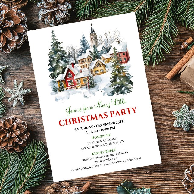 Lekscen från julen festlig part invit inbjudningar (Playful cozy Christmas scene festive party invitation)