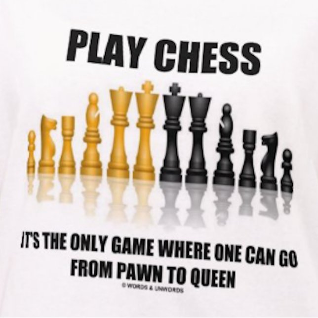 Lekschacket, var ett kan gå, pantsätter för att t-shirt (Tee for any chess player who knows that chess is the only game where one can go from pawn to queen)