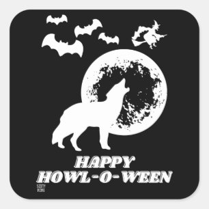 Leksidetikett LYCKLIG HOWL-O-WEEN 2 Fyrkantigt Klistermärke