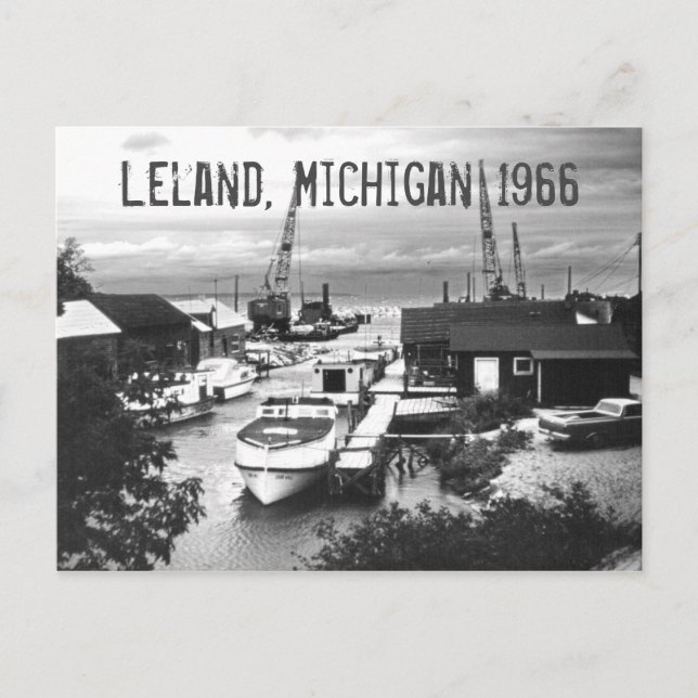 Leland Michigan Retro 1966 Leelanau Harbour Boats Vykort (Framsida)