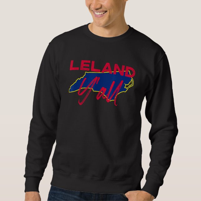 Leland North Carolina Yall Nc Pride State Karta Cu Lång Ärmad Tröja (Framsida)