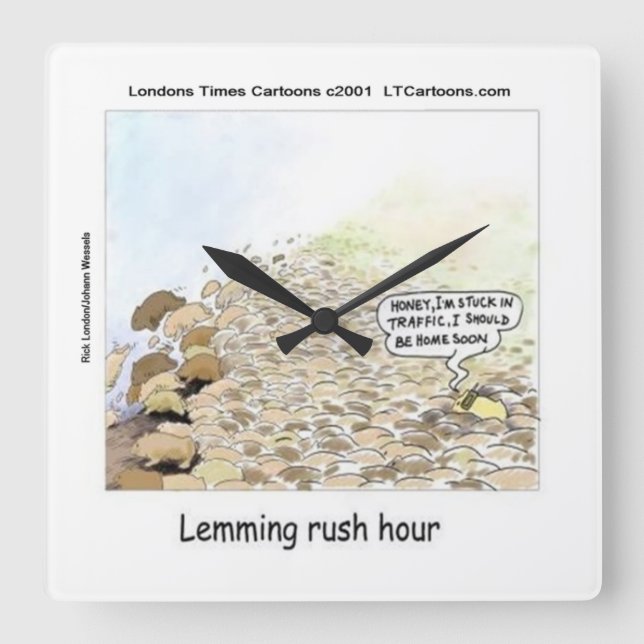 Lemmings Rush Hour Rolig Väggklocka (Framsida)