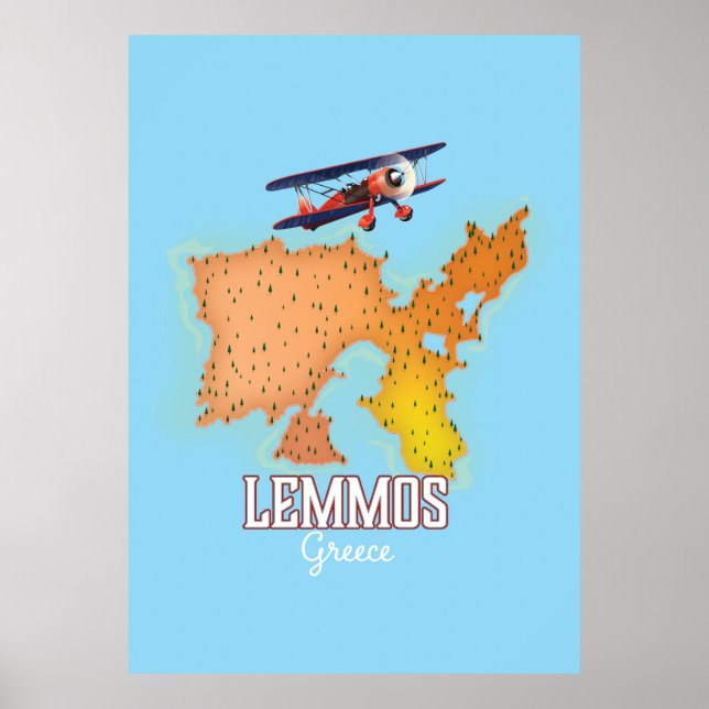 Lemmos grekisk karta Illustrerad reseaffisch Poster (Framsidan)