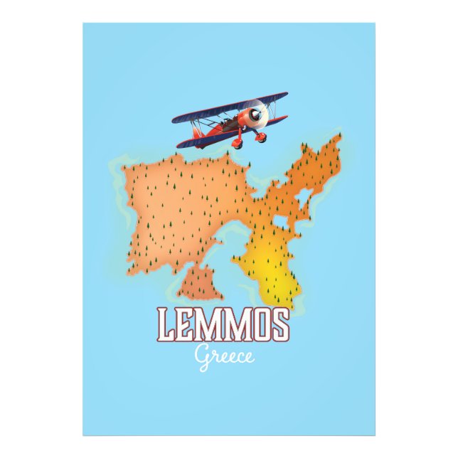 Lemmos Grekiska Karta Illustrated-reseaffisch Fototryck (Framsidan)