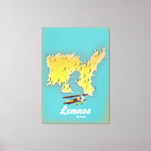 Lemnos greece retro karta canvastryck