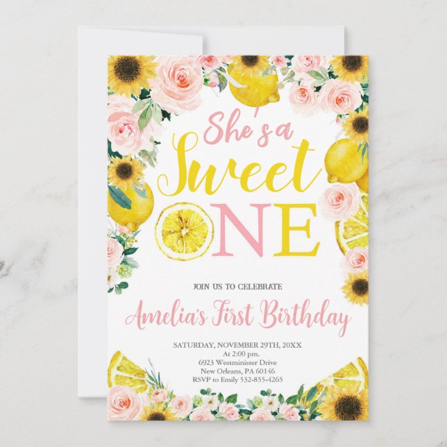 Lemon 1:a födelsedagen, Citrus Party Girl 1:a Birt Inbjudningar (Framsida)