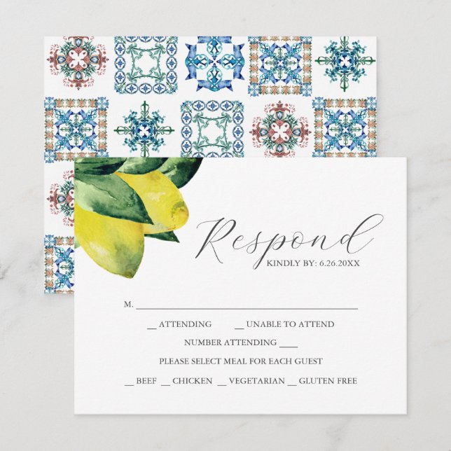 Lemon Amalfi Tile OSA kort med val av måltid (Fram/baksida)