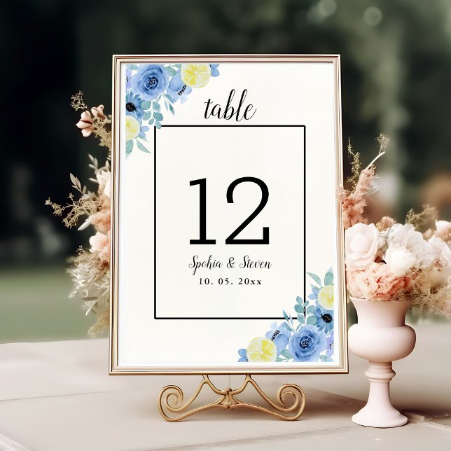Lemon and Blue Mediterranean Wedding Bordsnummer (Skapare uppladdad)