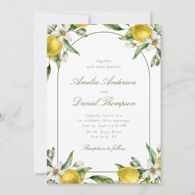 Lemon and Floral Frame Wedding Invitation Inbjudningar (Framsida)