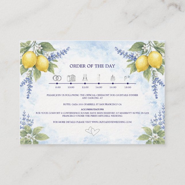 Lemon and Lavender Watercolor Weddin Tilläggskort (Baksida)