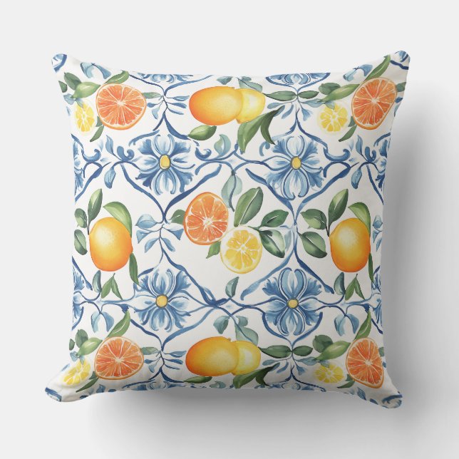Lemon and Orange Mediterranean Throw Pillow Kudde (Framsida)