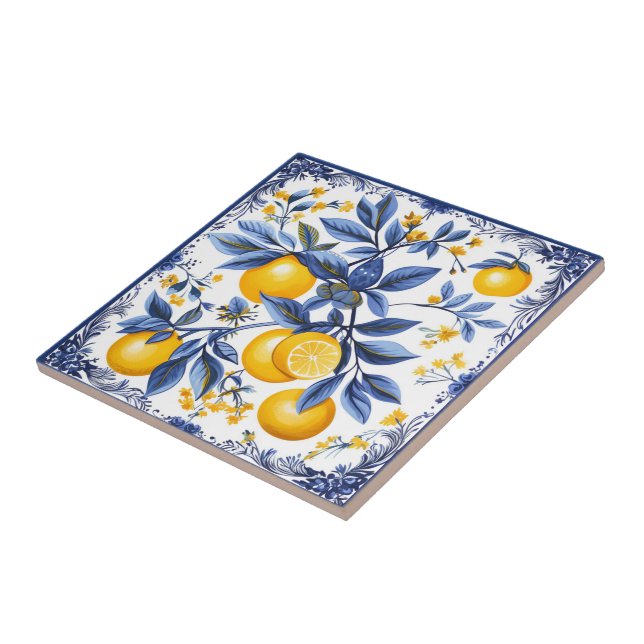 🍋 Lemon Azulejo med blå inslag Kakelplatta (Sidan)