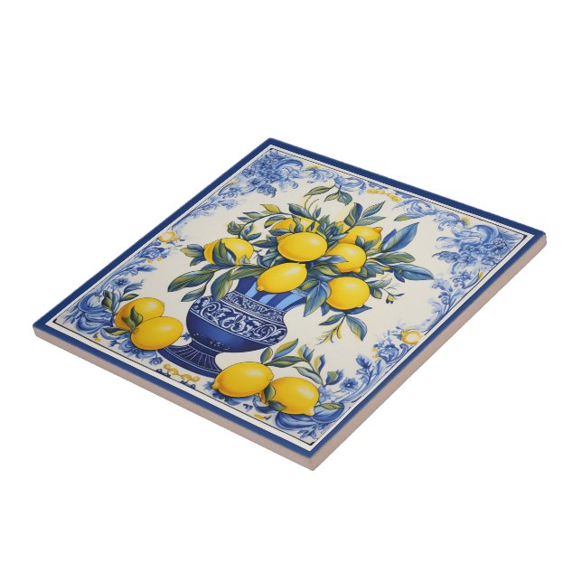 🍋 Lemon Azulejo med vas Kakelplatta (Sidan)