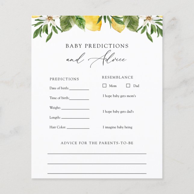 Lemon Baby Advice and Predictions Card (Framsida)