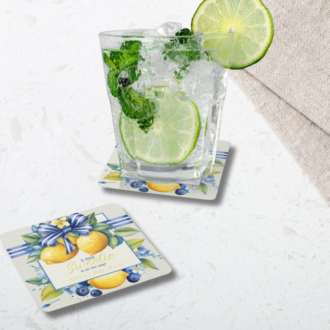 Lemon Baby Baby Bow Tile Lemon Baby Shower Underlägg Papper Kvadrat (Skapare uppladdad)