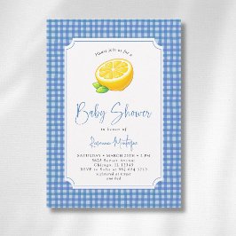 Lemon Baby Blå Rutig Baby Shower Inbjudningar