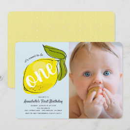 Lemon Baby blue foto 1:a födelsedagsinbjudan Inbjudningar